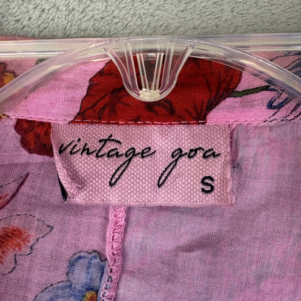 Vintage Goa Womens S Pink Floral Tunic Pintuck Cotton Boho Patchwork Top Rolltab - Picture 5 of 13
